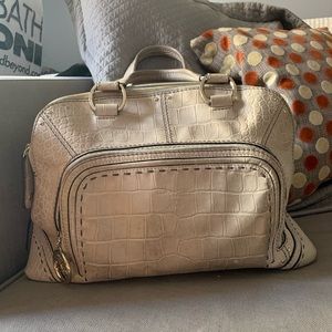 Lancel Croc Embossed Adjani Gray Leather Satchel